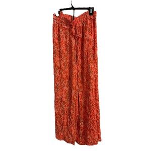 One World Women's Pants Size 3X Coral Pull Drawstring Wide Leg Boho Festival